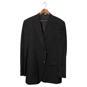 Hart Schaffner Marx Navy Blue Blazer Men's 44L Single Breasted 2 Button Brass